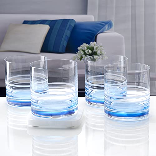 Mikasa Cal Ombre Double Old Fashioned Whiskey Glasses, 4 Count (Pack of 1), Blue