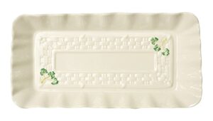 belleek classic pottery white tray with painted green shamrocks 12.6 inch