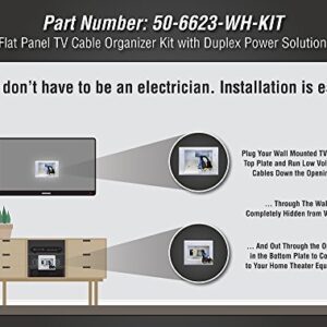 DATA COMM Electronics In Wall Cable Management Kit With Duplex Power Outlet - Behind Wall TV Wire Kit Low Voltage In Wall Cord Concealer For Sleek TV Setup - Easy DIY without Electrician,White