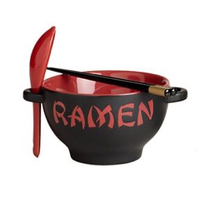 japanese ceramic ramen bowl set - ramen bowl with chopsticks & soup spoon - 3 pc red dragon noodle bowl set - ceramic bowls for soup - kitchen set