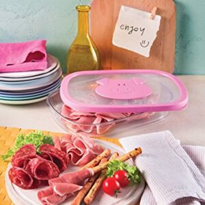 Snips Stackable Storage Cold Meat Saver, Clear with Pink Pig