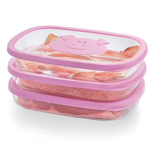 Snips Stackable Storage Cold Meat Saver, Clear with Pink Pig