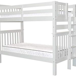 Bedz King Tall Bunk Beds Twin over Twin Mission Style with End Ladder, White