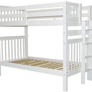 Bedz King Tall Bunk Beds Twin over Twin Mission Style with End Ladder, White