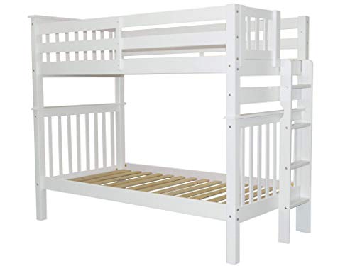 Bedz King Tall Bunk Beds Twin over Twin Mission Style with End Ladder, White