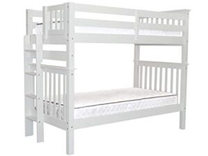 bedz king tall bunk beds twin over twin mission style with end ladder, white