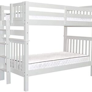 Bedz King Tall Bunk Beds Twin over Twin Mission Style with End Ladder, White