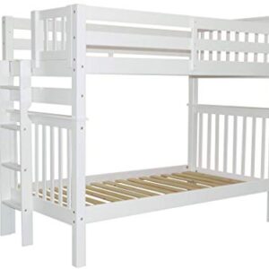 Bedz King Tall Bunk Beds Twin over Twin Mission Style with End Ladder, White