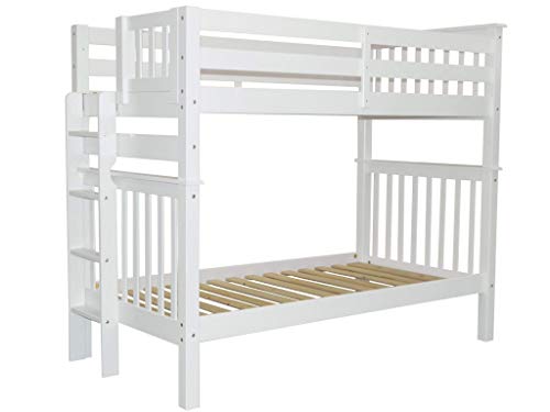 Bedz King Tall Bunk Beds Twin over Twin Mission Style with End Ladder, White