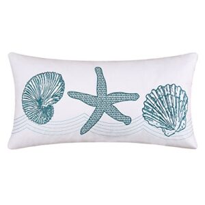c&f home cora blue coastal tropical beach house sea life shells starfish handcrafted cotton embroidered pillow 12 x 24 blue