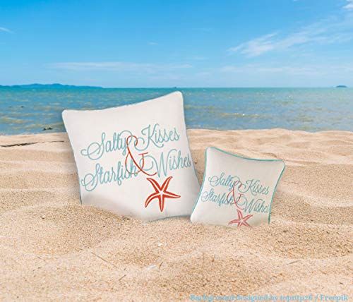 C&F Home 10" Embroidered Salty Kisses Starfish Wishes Throw Pillow Decorative Cotton Beach Inspirational Quote Ocean Coastal Small Throw Accent Seashore Pillow Decor Decoration 10 x 10 Multi