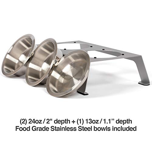 PetFusion Elevated Dog Bowls, Cat Bowls -- Premium Anodized Aluminum Feeder (Short 4"). Us Food Grade Stainless Steel Raised Bowls,Metallic Gray