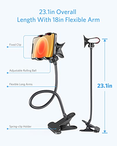 BESTEK BTIH600BK Gooseneck Phone Holder, Lazy Bracket 360° Swivel for iPhone and Other Smart Phones for Bedroom, Office, Bathroom, Kitchen, Black