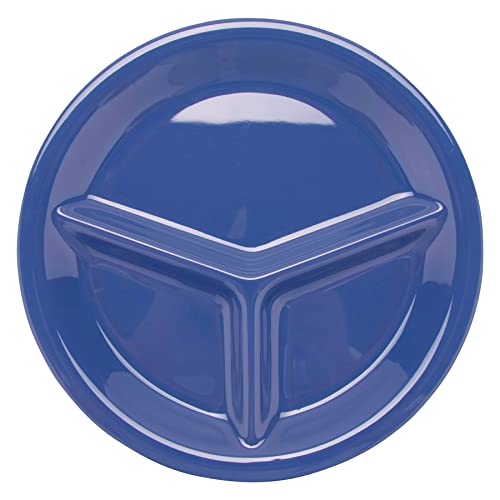 G.E.T. CP-10-PB Heavy-Duty 3-Compartment Divided Plastic Plates, 10.25", Peacock Blue (Set of 12)
