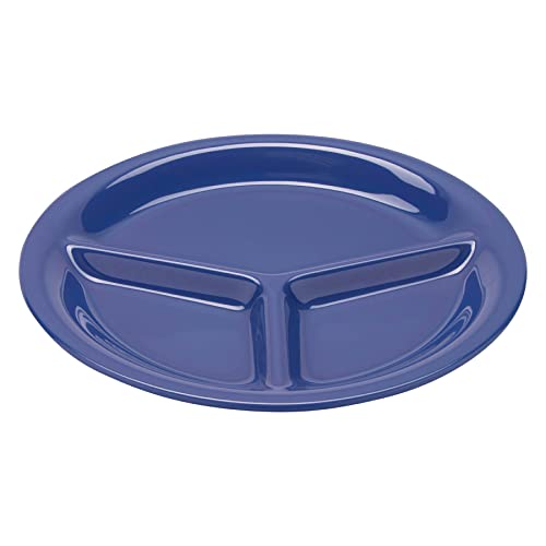 G.E.T. CP-10-PB Heavy-Duty 3-Compartment Divided Plastic Plates, 10.25", Peacock Blue (Set of 12)