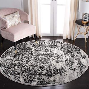 safavieh adirondack collection area rug - 6' round, silver & black, oriental distressed design, non-shedding & easy care, ideal for high traffic areas in living room, bedroom (adr101a)
