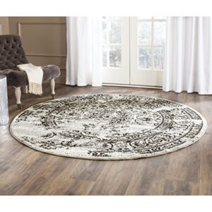 SAFAVIEH Adirondack Collection Area Rug - 6' Round, Silver & Black, Oriental Distressed Design, Non-Shedding & Easy Care, Ideal for High Traffic Areas in Living Room, Bedroom (ADR101A)