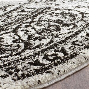 SAFAVIEH Adirondack Collection Area Rug - 6' Round, Silver & Black, Oriental Distressed Design, Non-Shedding & Easy Care, Ideal for High Traffic Areas in Living Room, Bedroom (ADR101A)