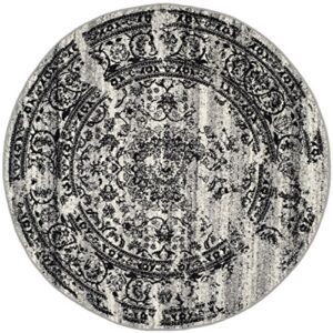 SAFAVIEH Adirondack Collection Area Rug - 6' Round, Silver & Black, Oriental Distressed Design, Non-Shedding & Easy Care, Ideal for High Traffic Areas in Living Room, Bedroom (ADR101A)