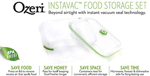 Ozeri INSTAVAC Green Earth Food Storage Container Set, BPA-Free 8-Piece Nesting Set with Vacuum Seal and Locking Lids