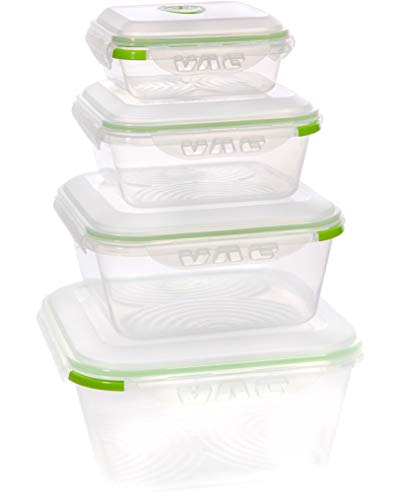 Ozeri INSTAVAC Green Earth Food Storage Container Set, BPA-Free 8-Piece Nesting Set with Vacuum Seal and Locking Lids