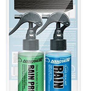 Nanoskin RAIN Glass Sealant Complete Solution Kit - Ready-to-Use RAIN PREP, RAIN Glass Sealant & Autoscrub Sponge | Crystal Clear Windshields All Year Round | Easy to Use and Safe on Various Surfaces