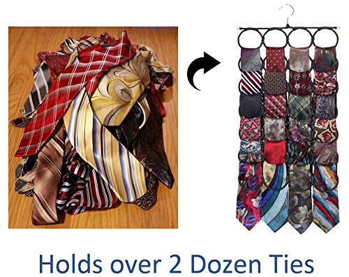 Marcus Mayfield Men's Tie Rack, The No Snags, Best Space Saving, Tie & Scarf Hanger for Ties, Scarves & Accessories | Closet Organizer & Holder | Stores Over 2 Dozen Ties (1-Black)