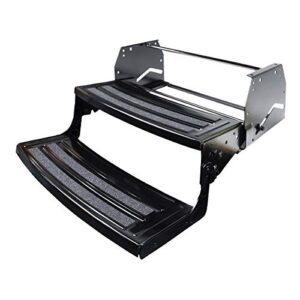 lippert radius 24" double manual rv step assembly, 8" rise, 300 lbs. anti-slip steps, compact one-hand expand or collapse, black powder coat, travel trailers, 5th wheels, campers - 432682