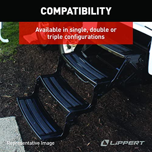 Lippert Radius 24" Double Manual RV Step Assembly, 8" Rise, 300 lbs. Anti-Slip Steps, Compact One-Hand Expand or Collapse, Black Powder Coat, Travel Trailers, 5th Wheels, Campers - 432682
