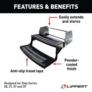 Lippert Radius 24" Double Manual RV Step Assembly, 8" Rise, 300 lbs. Anti-Slip Steps, Compact One-Hand Expand or Collapse, Black Powder Coat, Travel Trailers, 5th Wheels, Campers - 432682