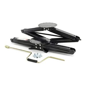 lippert manual 30" rv scissor jack kit for 5th wheels, travel trailers, set of two, 5,000 lb. load capacity, anti rust coating, universal bolt-on installation, bow-tie base, crank handle - 285344