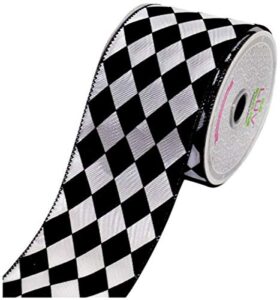 luv ribbons by creative ideas 2-1/2-inch diamond print ribbon, 10-yard, white with black