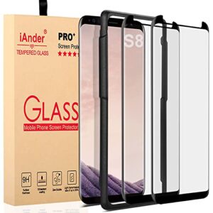 iander [2-pack] galaxy s8 screen protector glass [easy installation tray], 3d curved [tempered glass] screen protector for galaxy s8 [case friendly]