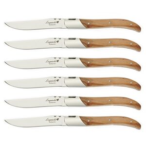 flyingcolors flying colors laguiole steak knife set. stainless steel, olive wood handle, gift box, 6 pieces