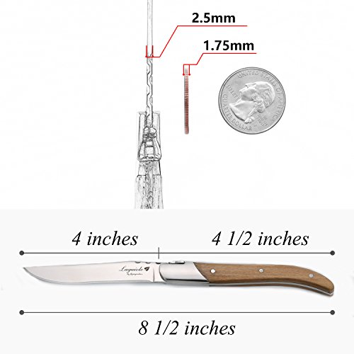 FLYINGCOLORS Flying Colors Laguiole Steak Knife Set. Stainless Steel, Olive Wood Handle, Gift Box, 6 Pieces