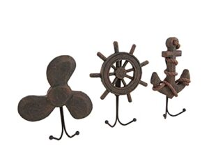 things2die4 set of 3 weathered finish anchor prop and wheel nautical wall hooks