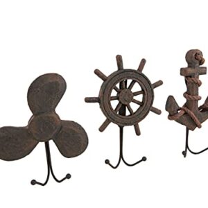 Things2Die4 Set of 3 Weathered Finish Anchor Prop and Wheel Nautical Wall Hooks