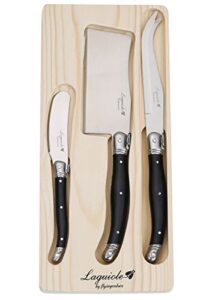 laguiole by flyingcolors cheese knife butter knife spreader set, stainless steel, black color handle, 3 pieces