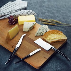 Laguiole By FlyingColors Cheese Knife Butter Knife Spreader Set, Stainless Steel, Black Color Handle, 3 Pieces