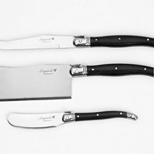 Laguiole By FlyingColors Cheese Knife Butter Knife Spreader Set, Stainless Steel, Black Color Handle, 3 Pieces