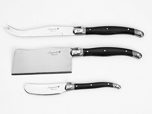 Laguiole By FlyingColors Cheese Knife Butter Knife Spreader Set, Stainless Steel, Black Color Handle, 3 Pieces