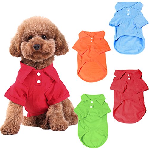 KINGMAS 4 Pieces Dog T-Shirt, Breathable Pet Shirts, Puppy Sweatshirt Dog Clothes Outfit Apparel Coats (Blue, Green, Red, Orange) - Medium