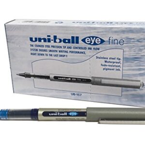 uni-ball UB-157 Eye Fine Rollerball Pens, Blue Uni Super Ink, 7mm Nib, Box of 12