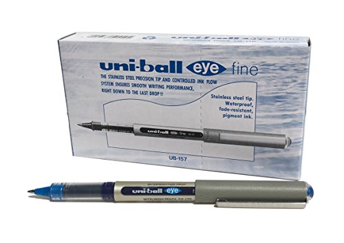 uni-ball UB-157 Eye Fine Rollerball Pens, Blue Uni Super Ink, 7mm Nib, Box of 12