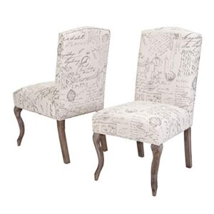 christopher knight home ckh crown top french script fabric dining chairs, 2-pcs set, beige / script