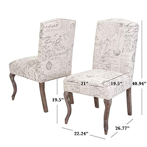 Christopher Knight Home CKH Crown Top French Script Fabric Dining Chairs, 2-Pcs Set, Beige / Script