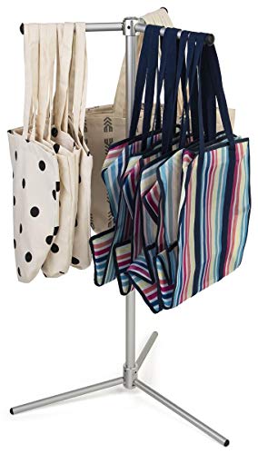 Displays2go Three-Way Straight Arm Garment Rack, Portable- Aluminum