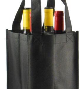 Reusable Non-Printed Wine Tote- 4 Pack (Black, 4 Bottle)