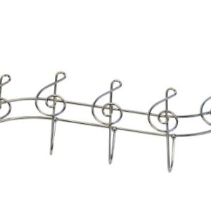 Southern Homewares Music Note Treble Clef Shape Over The Door Metal Rack, 5 Hanger Hooks Chrome Plated