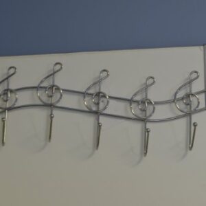 Southern Homewares Music Note Treble Clef Shape Over The Door Metal Rack, 5 Hanger Hooks Chrome Plated